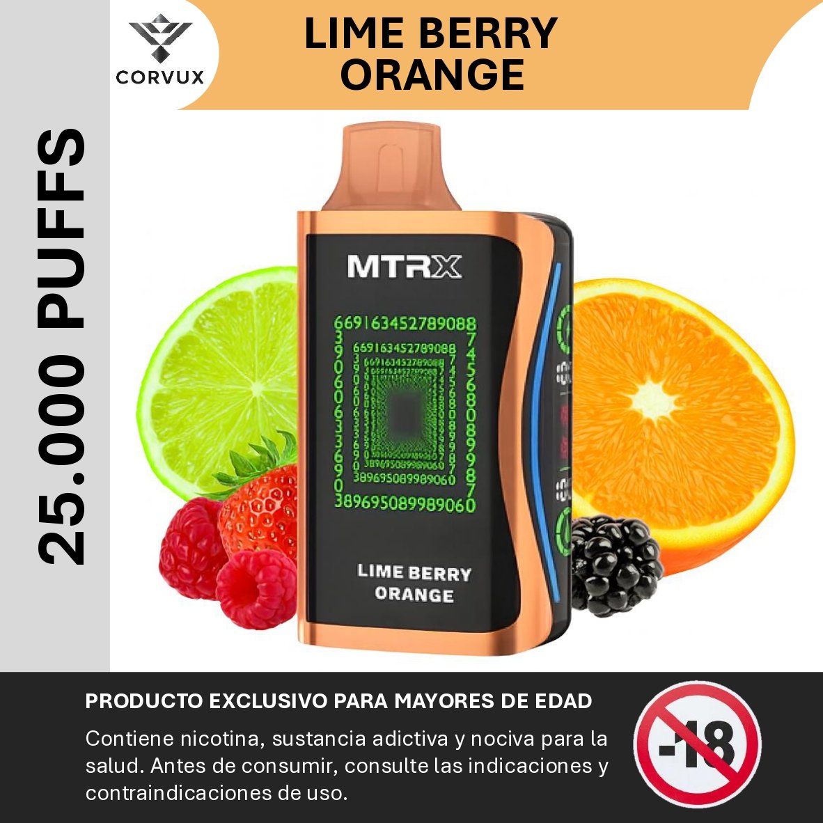vape mtrx 25.000 puffs lime berry orange